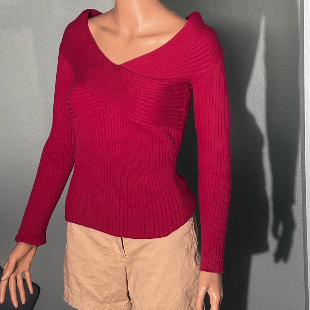 BCBGMaxAzria Red Off-the-Shoulder Sweater